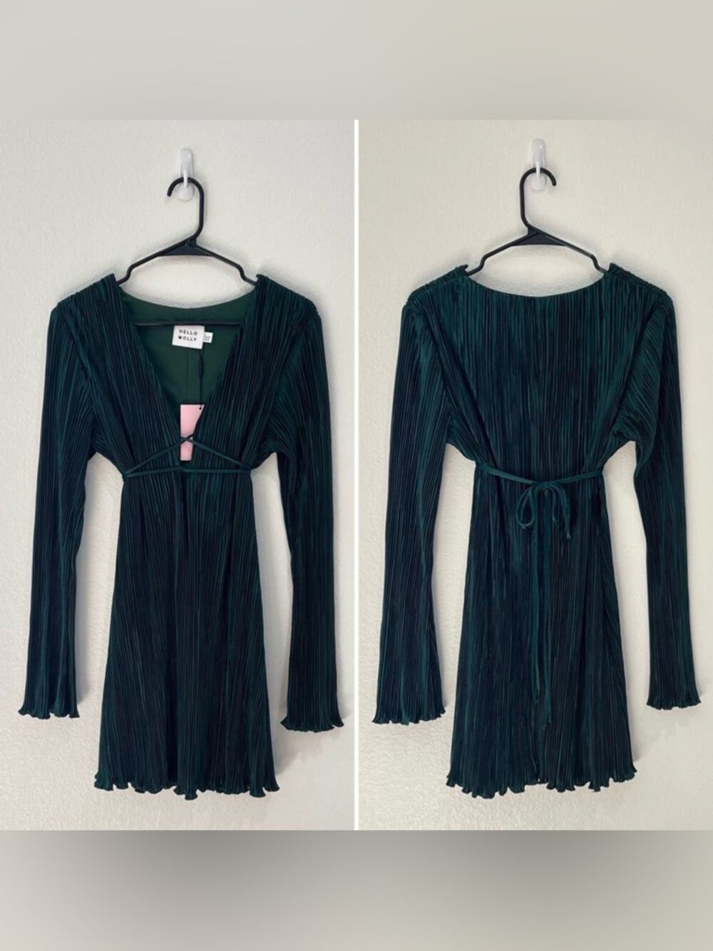 Hello Molly Horizons Meet Plisse Pleated Dress Forest Green Size Large/US 8 - Picture 3 of 5